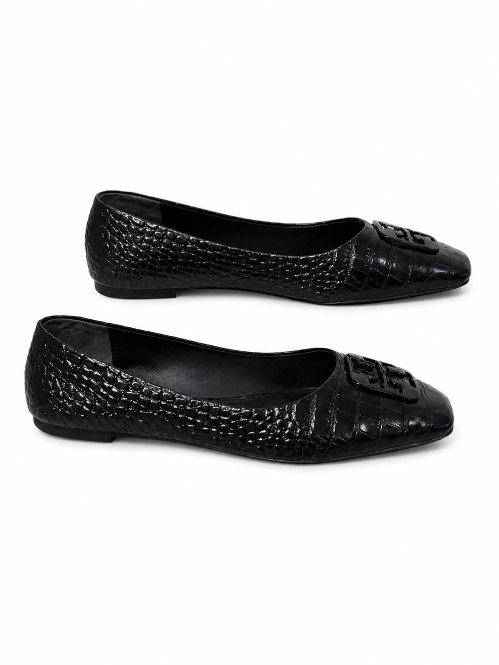 Tory Burch Georgia Black Croc-Embossed Ballet Flats, Size 11